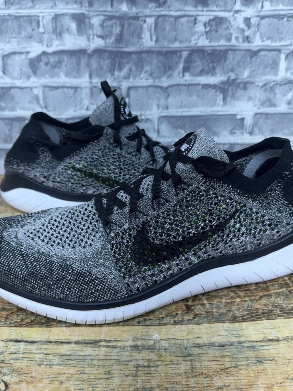 Nike Women's Flyknit Running Sneakers - Black/Gray with Subtle Green